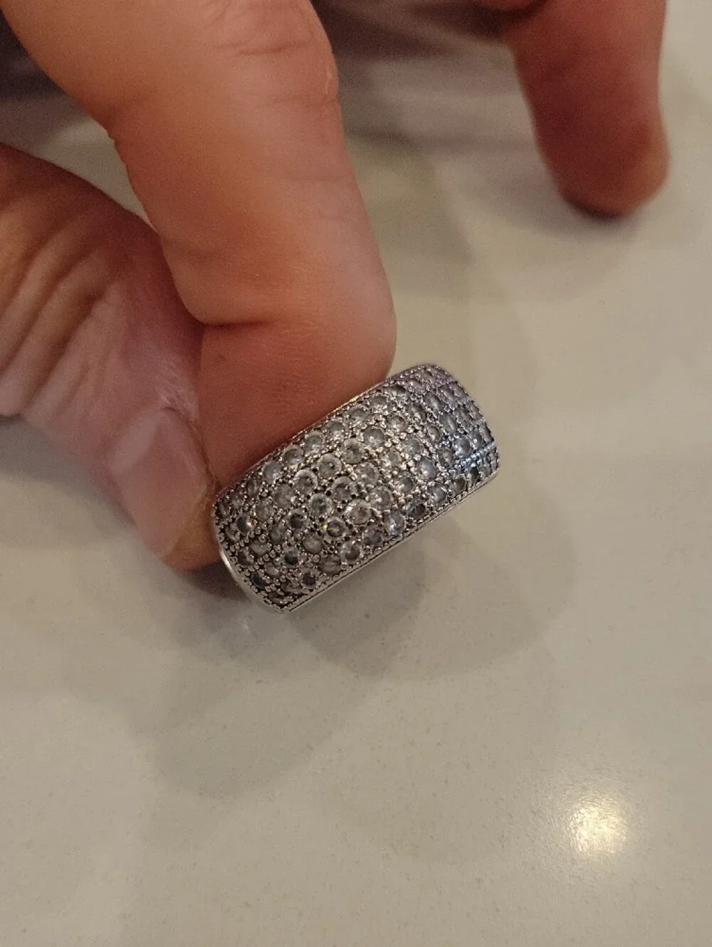 Sterling Silver Pave Dome Ring with Clear Stones - Silver